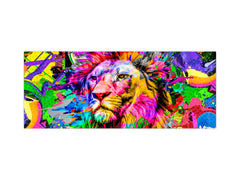 Stunning glass wall art - Wide format kitchen backsplash BBS32 w/wo magnetic properties : Animals series : Colourful lion