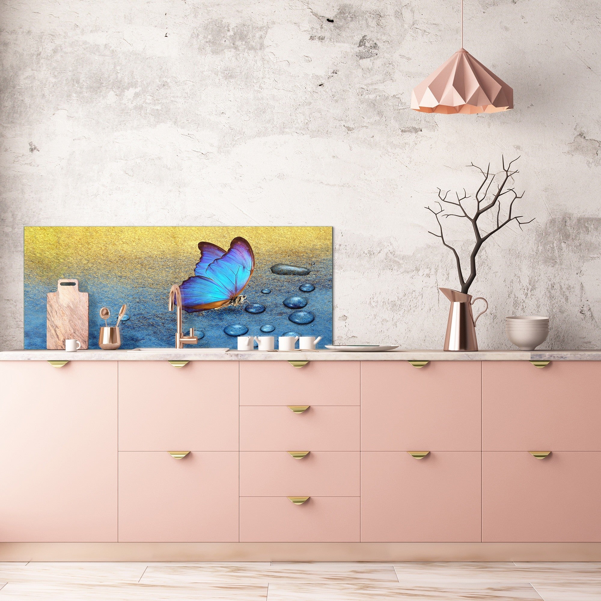 Stunning glass wall art - Wide format kitchen backsplash BBS32 w/wo magnetic properties : Animals series : Tropical butterfly 2