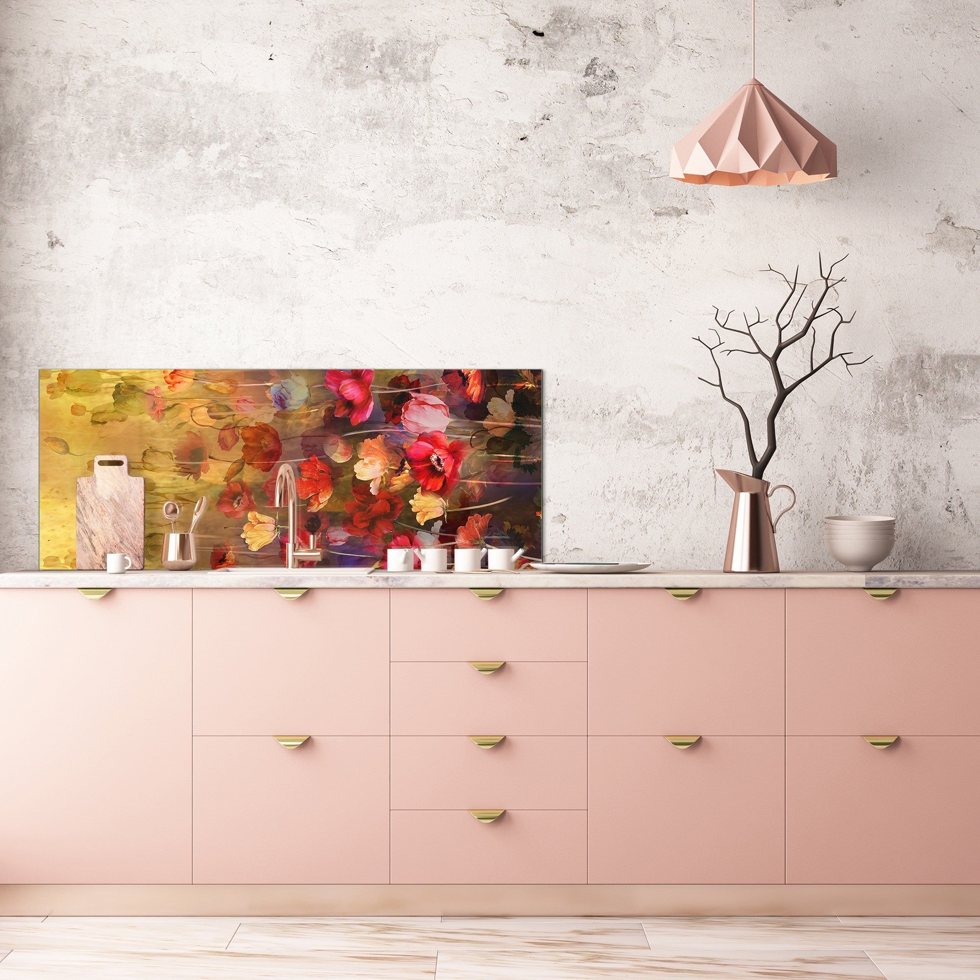 Design glass backsplash - Tempered Glass BBS29 splashback w/wo magnetic properties : Nature Series : Horizontal flowers