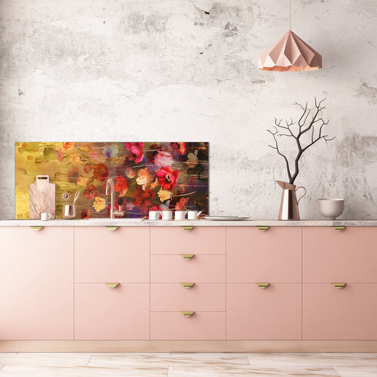 Design glass backsplash - Tempered Glass BBS29 splashback w/wo magnetic properties : Nature Series : Horizontal flowers
