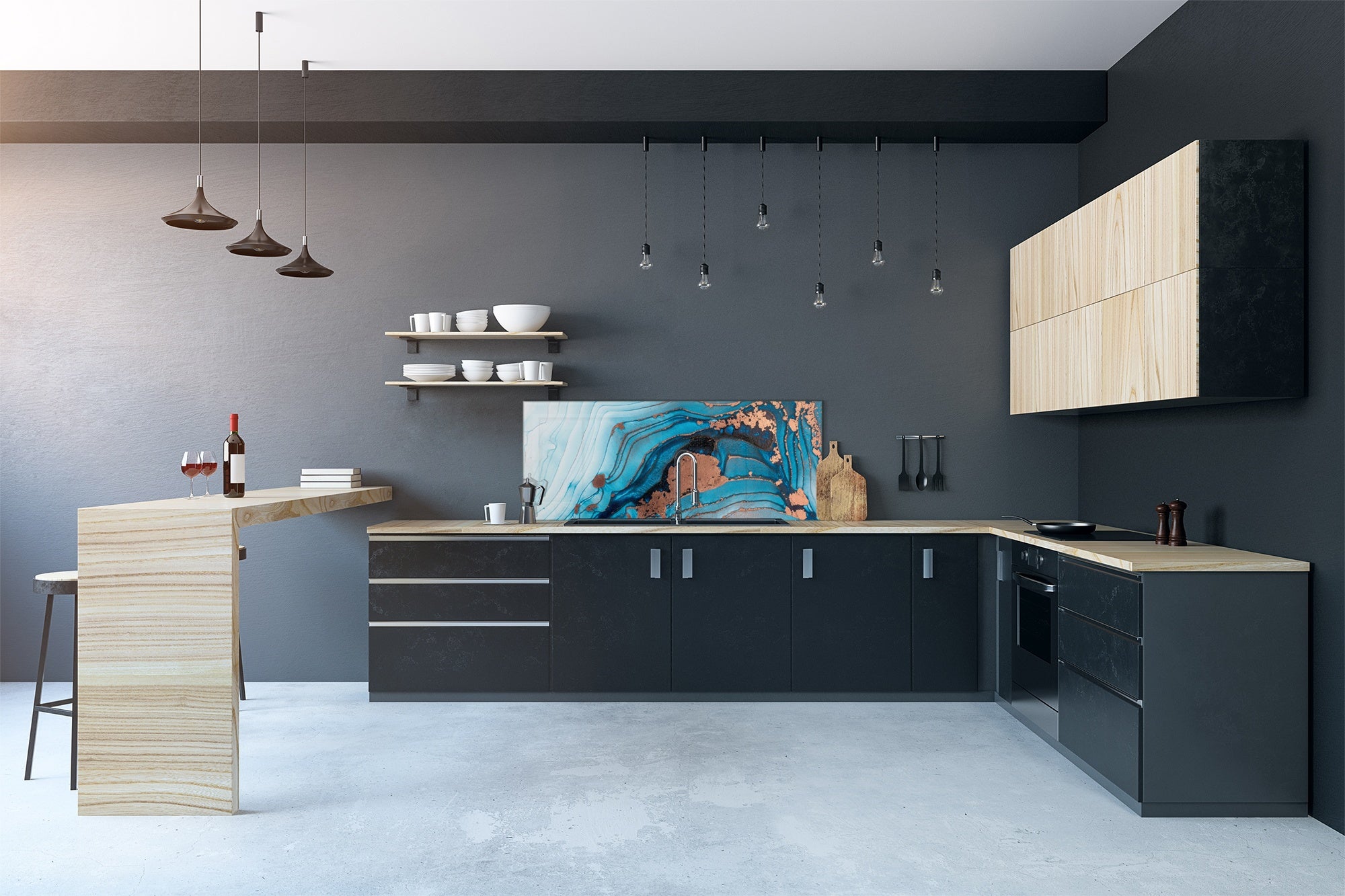 Contemporary glass kitchen panel - Wide format wall backsplash BBS30 w/wo magnetic properties : Art. Series : Liquid colours 3