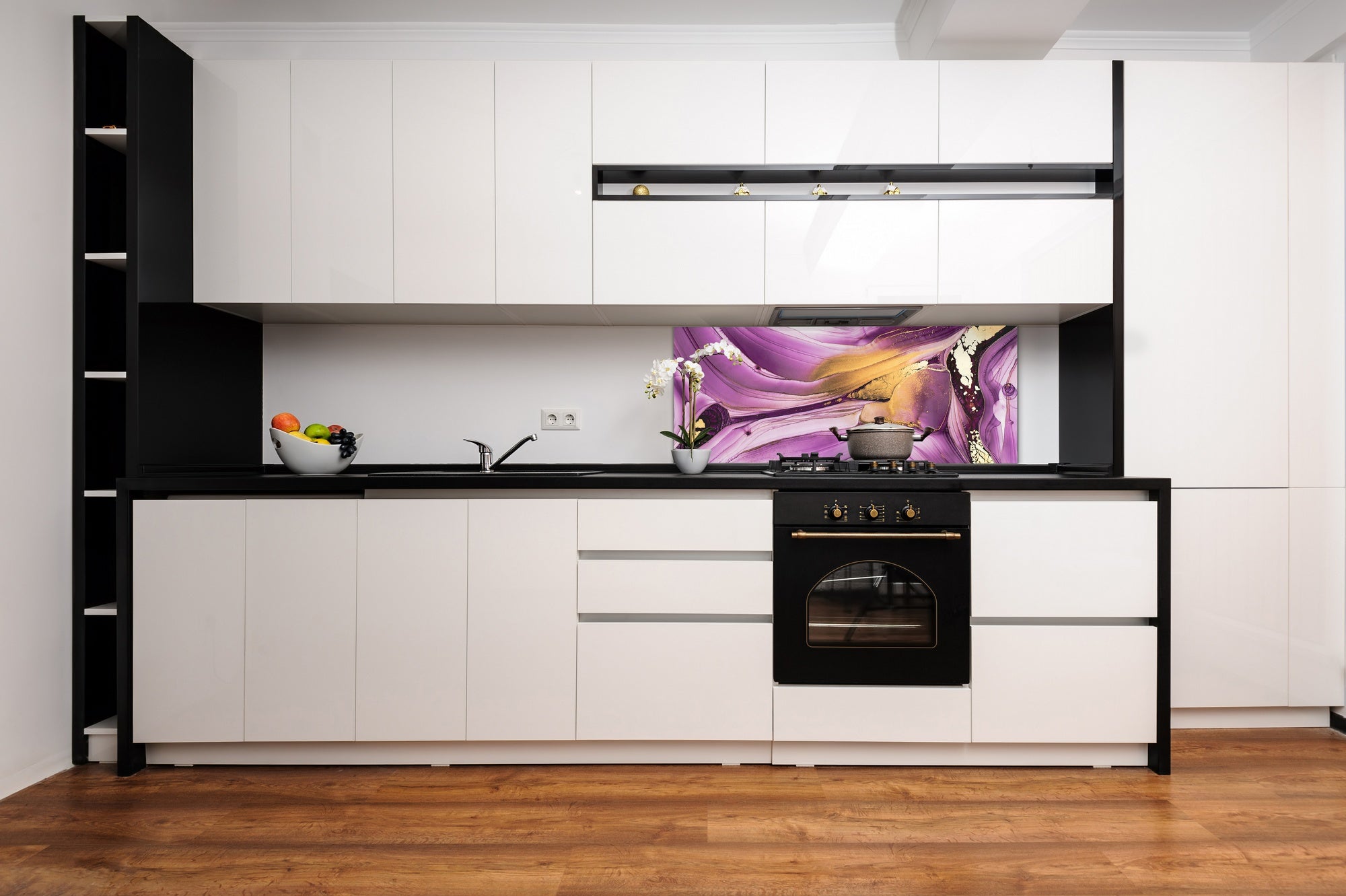 Contemporary glass kitchen panel - Wide format wall backsplash BBS30 w/wo magnetic properties : Art. Series : Liquid colours 4