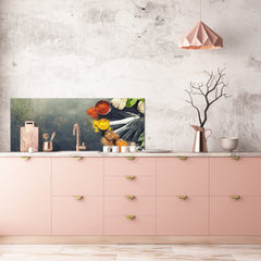 Toughened printed glass backsplash - Kitchen wall splashback BBS33 w/wo magnetic properties : Herbs and spices series : Curry spices