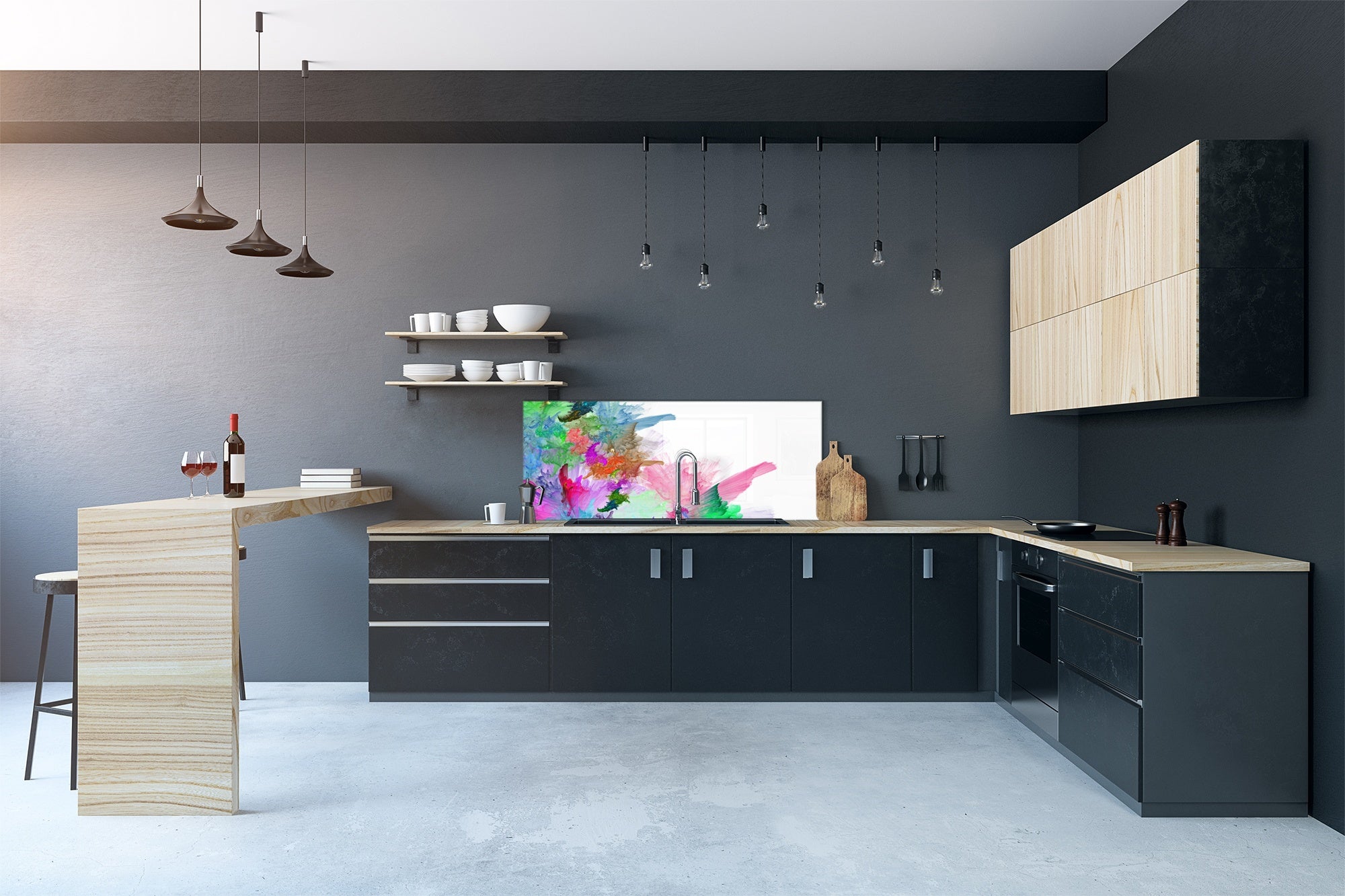 Stylish glass backsplash - Photo glass upstand BBS31 w/wo magnetic properties : Textures series : Colourful background