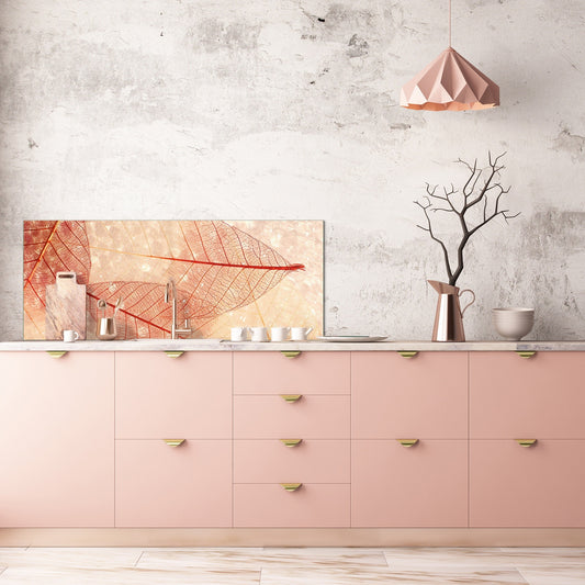 Design glass backsplash - Tempered Glass BBS29 splashback w/wo magnetic properties : Nature Series : Transparent orange leaves