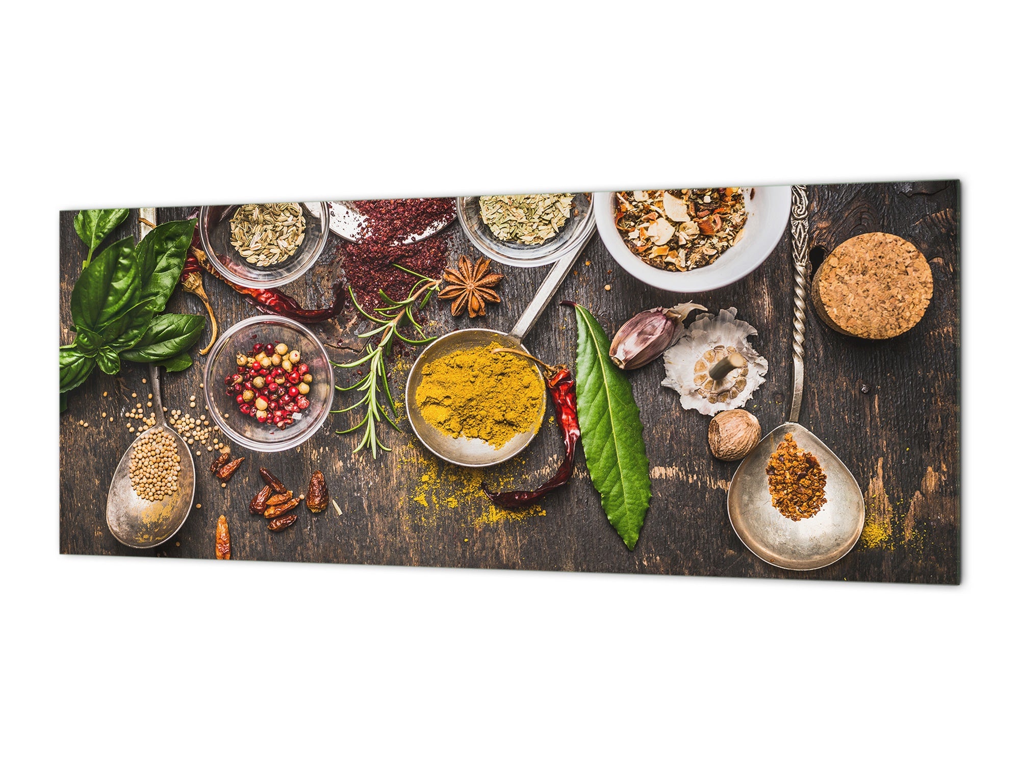 Toughened printed glass backsplash - Kitchen wall splashback BBS33 w/wo magnetic properties : Herbs and spices series : Rustical spices