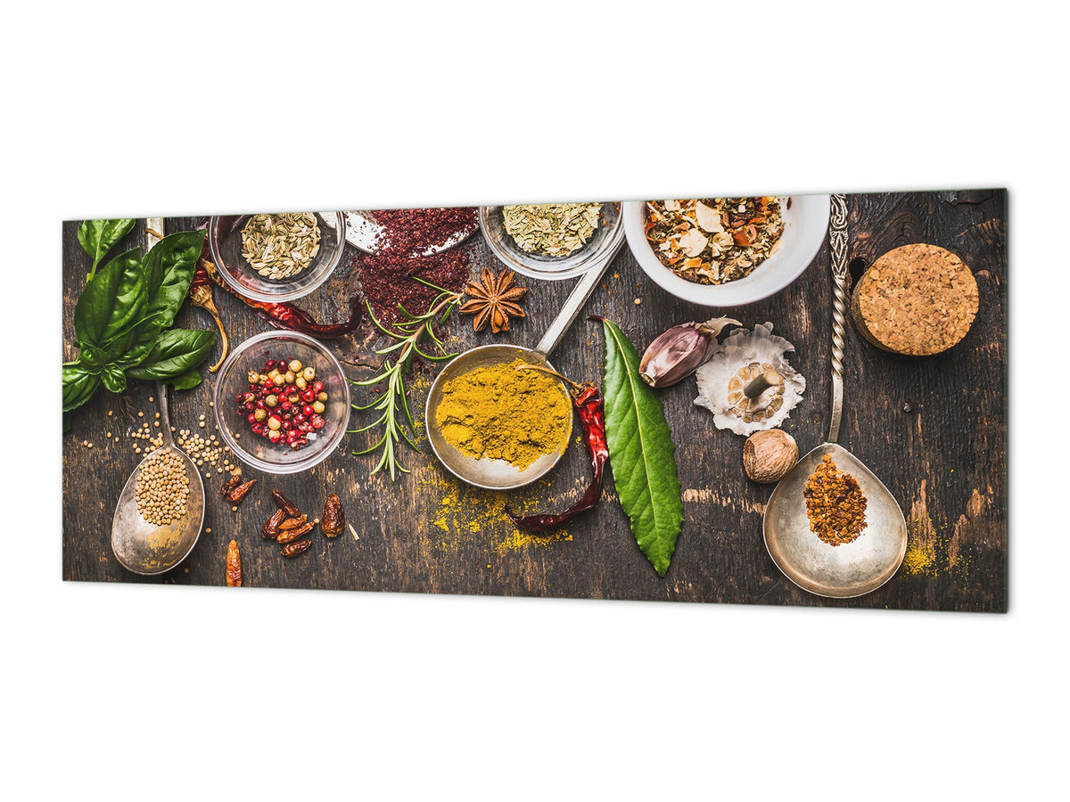 Toughened printed glass backsplash - Kitchen wall splashback BBS33 w/wo magnetic properties : Herbs and spices series : Rustical spices