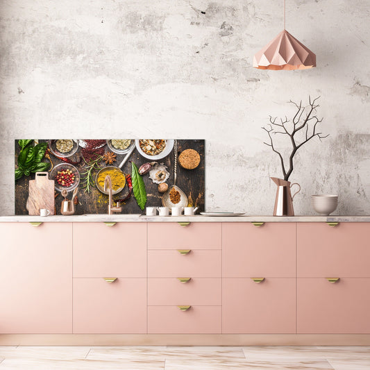 Toughened printed glass backsplash - Kitchen wall splashback BBS33 w/wo magnetic properties : Herbs and spices series : Rustical spices