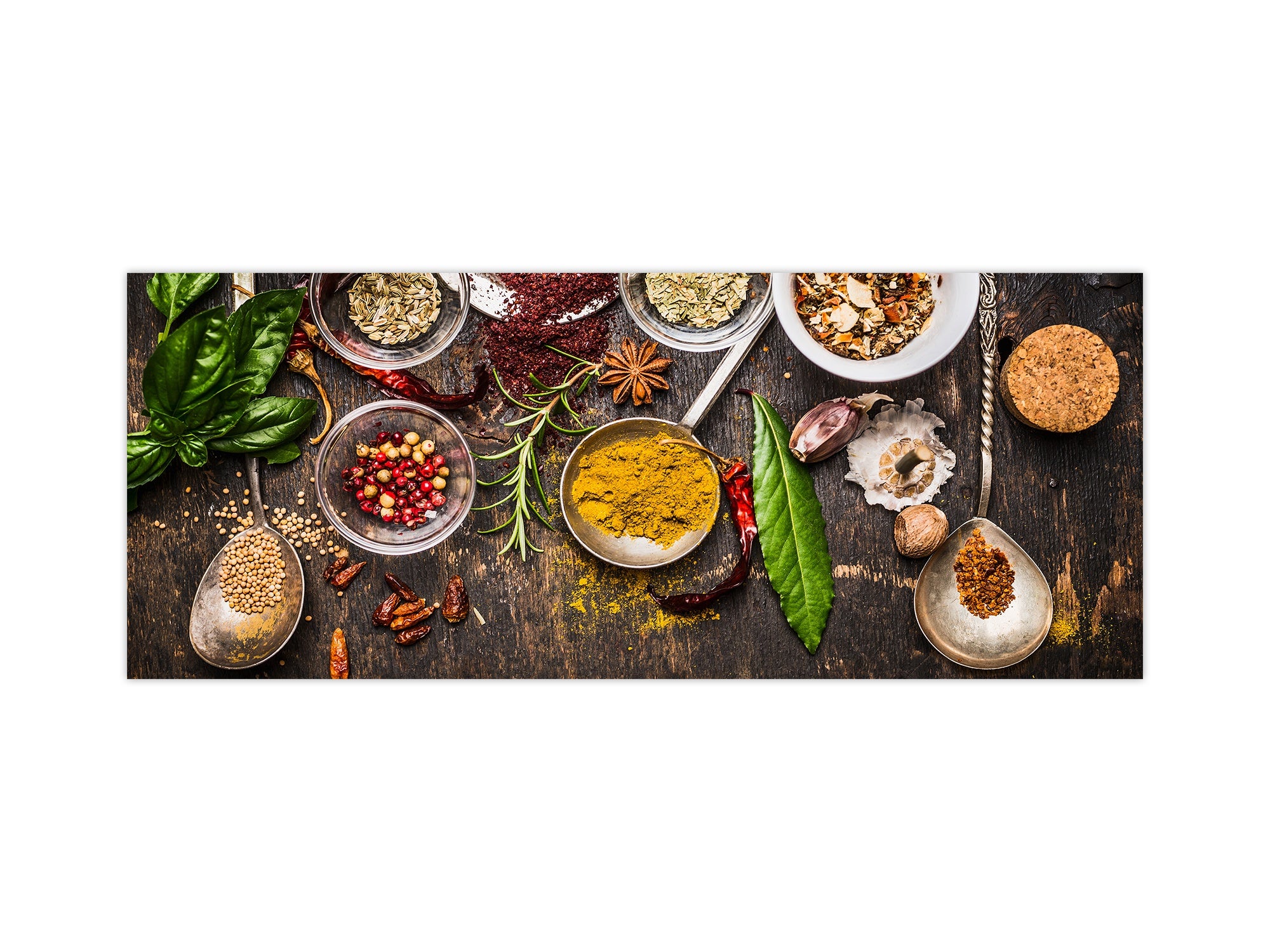 Toughened printed glass backsplash - Kitchen wall splashback BBS33 w/wo magnetic properties : Herbs and spices series : Rustical spices