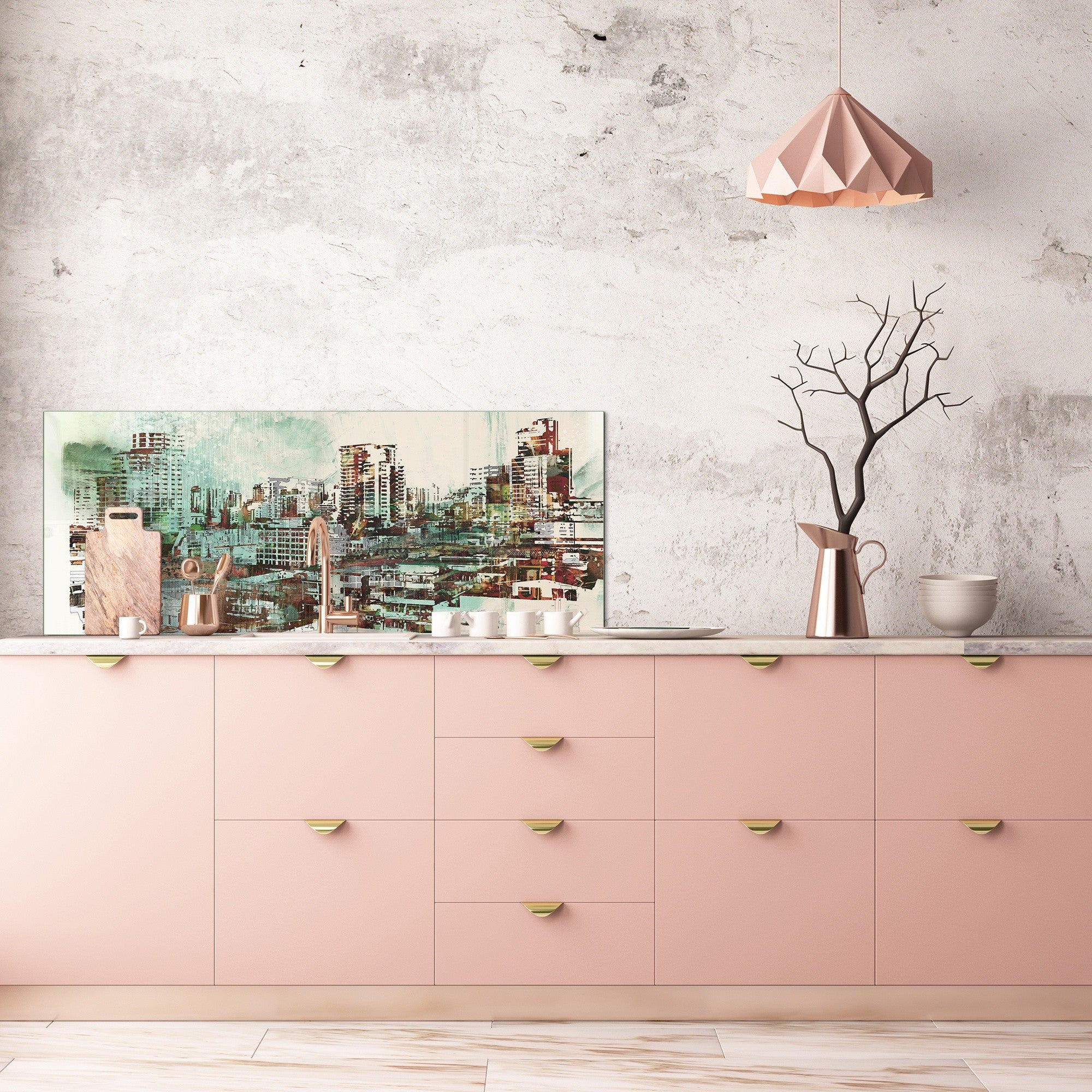 Wide format Wall panel - Design backsplash BBS34 w/wo magnetic properties : Miscellaneous series : Abstract cityscape 2