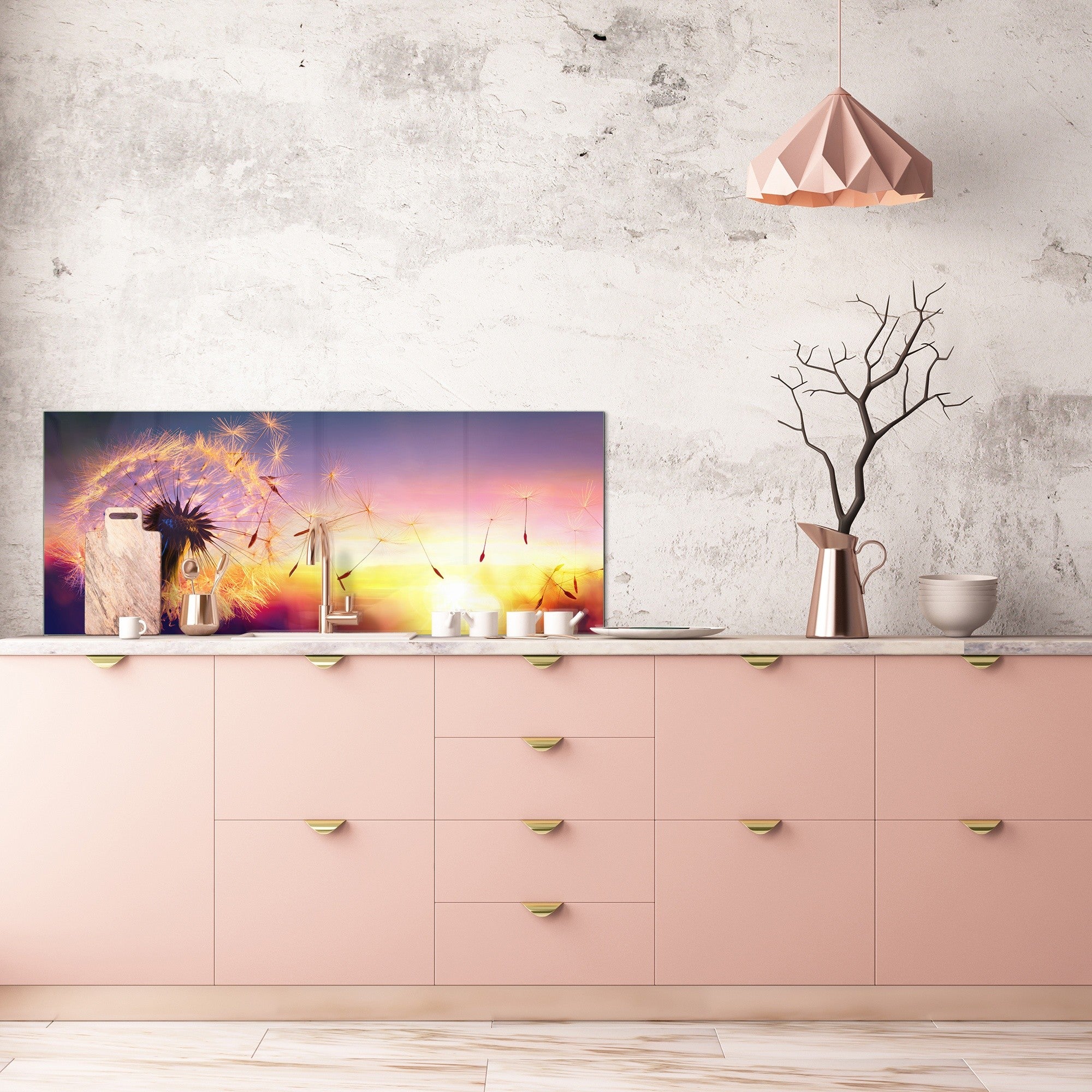 Design glass backsplash - Tempered Glass BBS29 splashback w/wo magnetic properties : Nature Series : Sunset dandelion