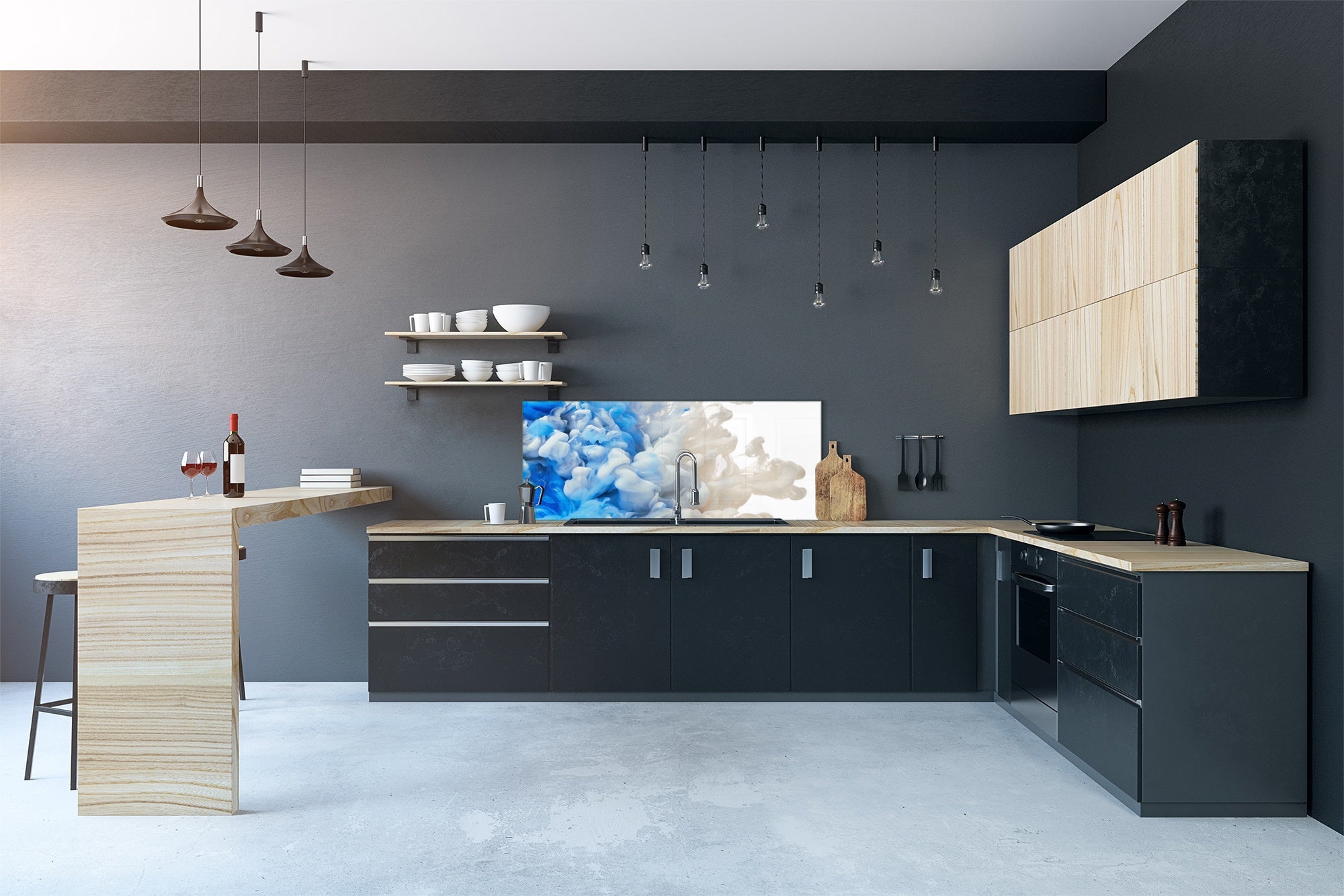 Contemporary glass kitchen panel - Wide format wall backsplash BBS30 w/wo magnetic properties : Art. Series : Paint explosion