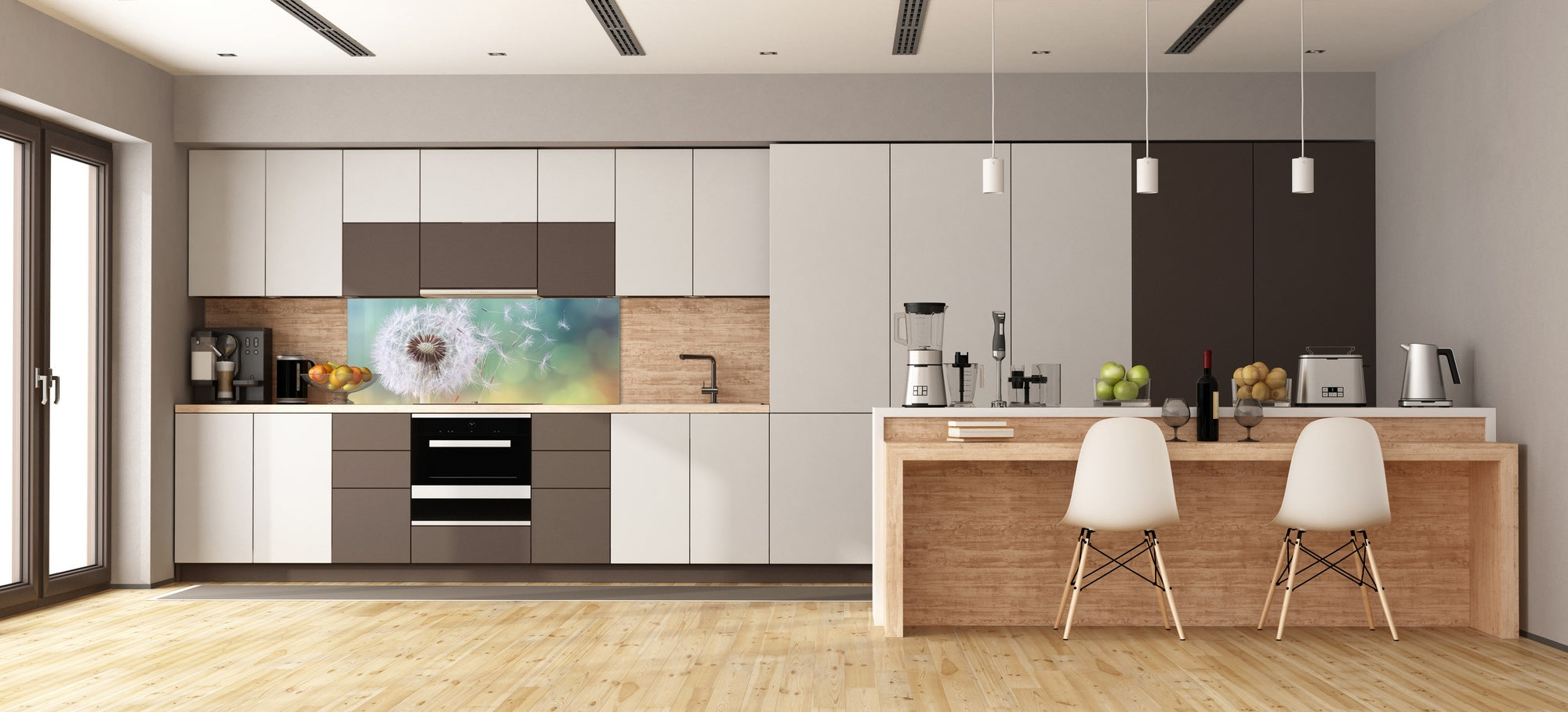 Design glass backsplash - Tempered Glass BBS29 splashback w/wo magnetic properties : Nature Series : Dandelion