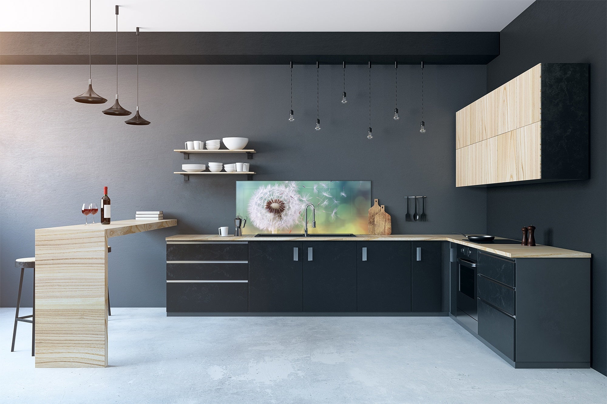 Design glass backsplash - Tempered Glass BBS29 splashback w/wo magnetic properties : Nature Series : Dandelion