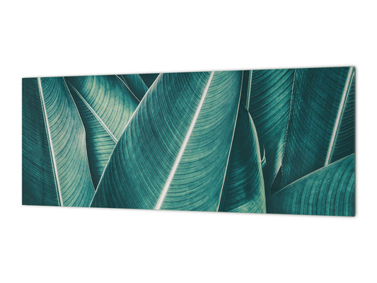 Design glass backsplash - Tempered Glass BBS29 splashback w/wo magnetic properties : Nature Series : Tropical leaves texture