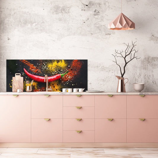 Toughened printed glass backsplash - Kitchen wall splashback BBS33 w/wo magnetic properties : Herbs and spices series : Chilli pepper