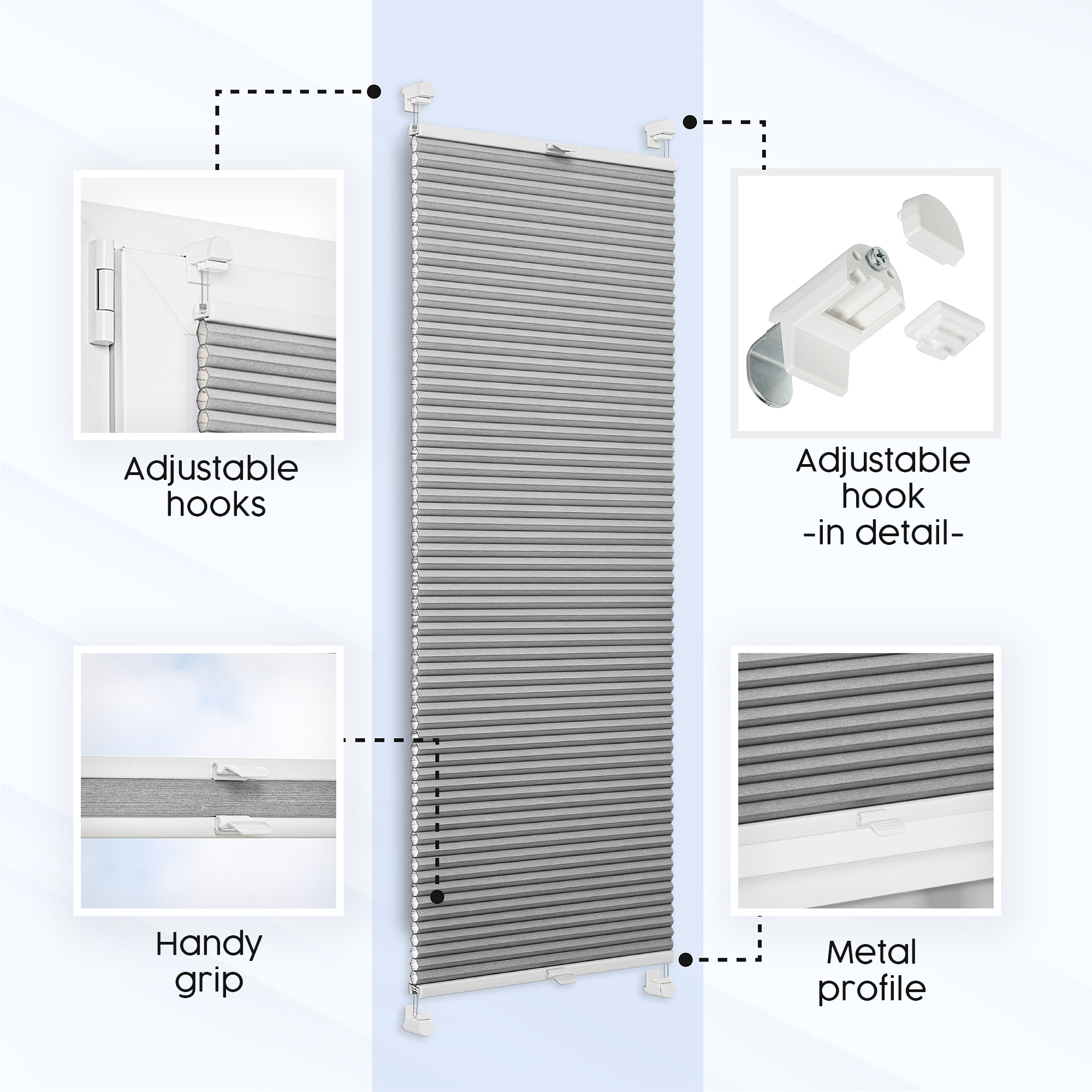 CUSTOMISED Honeycomb Pleated Blind WITHOUT DRILLING – Made-to-measure – Up and down Shades – 6 Different Fabric Colours – Honeycomb Blackout Blinds