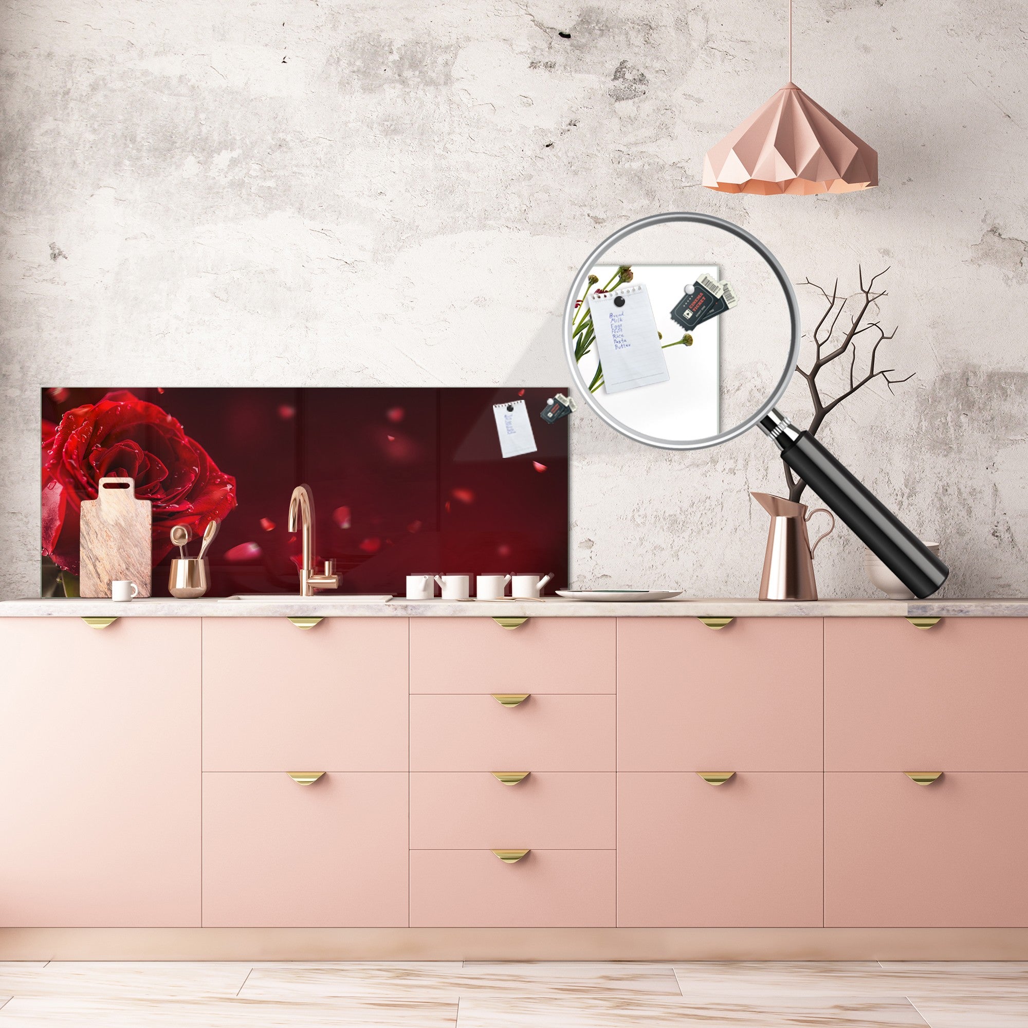 Design glass backsplash - Tempered Glass BBS29 w/wo magnetic properties splashback : Nature Series : Romantic red rose