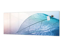 Design glass backsplash - Tempered Glass BBS29 splashback w/wo magnetic properties : Nature Series : Transparent blue leaf