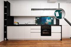 Design glass backsplash - Tempered Glass BBS29 splashback w/wo magnetic properties : Nature Series : Leaf on a mirror surface 2