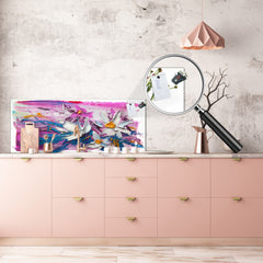 Contemporary glass kitchen panel - Wide format wall backsplash BBS30 w/wo magnetic properties : Art. Series : Bouquet of flowers