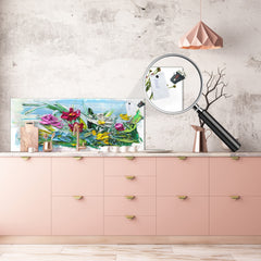 Contemporary glass kitchen panel - Wide format wall backsplash BBS30 w/wo magnetic properties : Art. Series : Bouquet of flowers 2