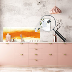 Contemporary glass kitchen panel - Wide format wall backsplash BBS30 w/wo magnetic properties : Art. Series : Orange watercolour