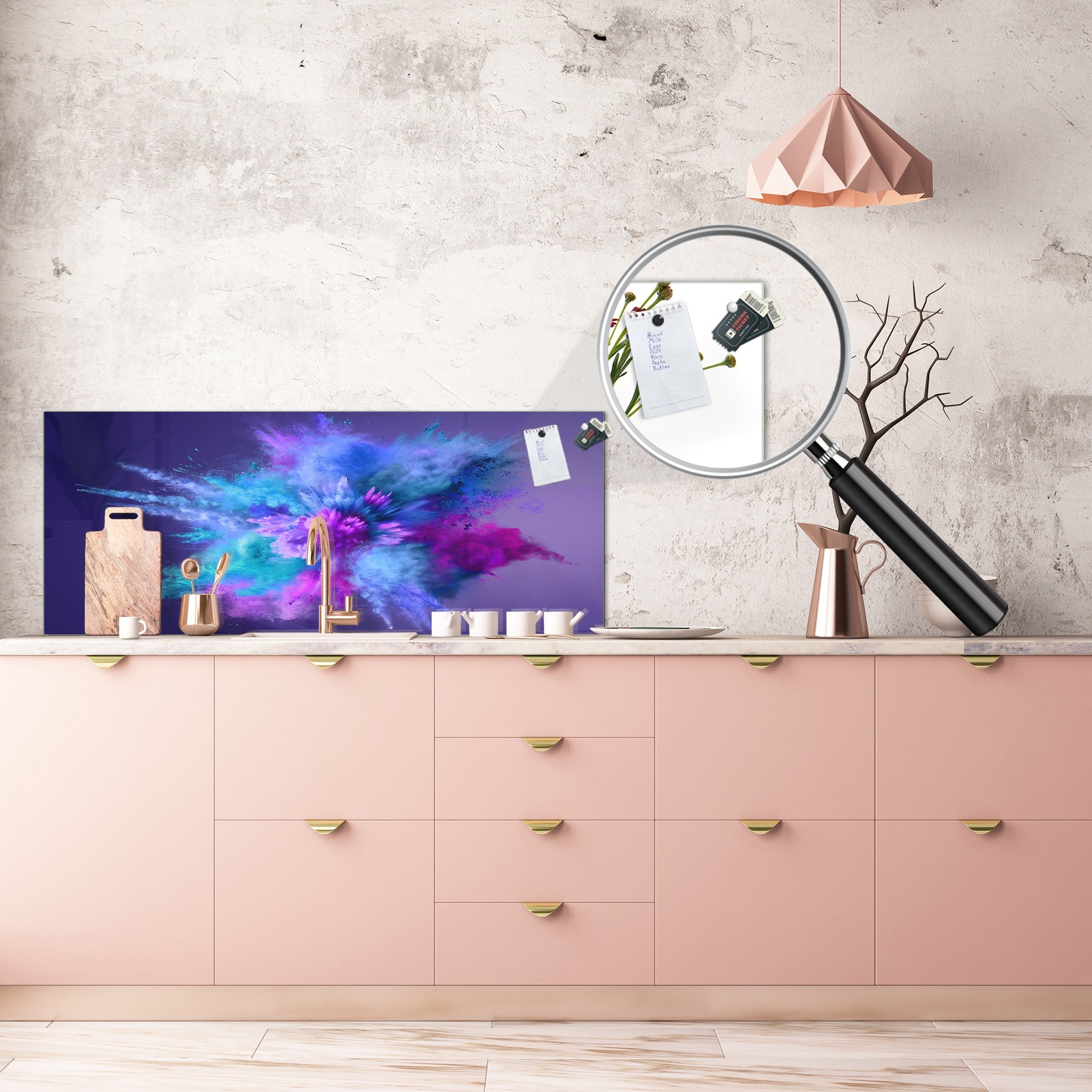 Contemporary glass kitchen panel - Wide format wall backsplash BBS30 w/wo magnetic properties : Art. Series : Colour explosion 1