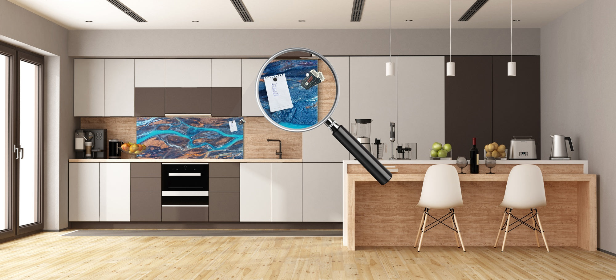 Stilvolle Glasrückwand - Fotoglas-Aufkantung BBS31 mit/ohne magnetische Eigenschaften: Texturserie: Flussadern