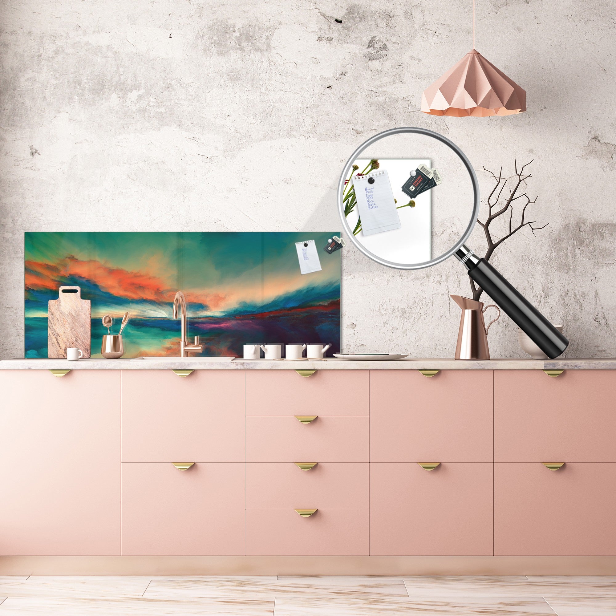 Contemporary glass kitchen panel - Wide format wall backsplash BBS30 w/wo magnetic properties : Art. Series : Colourful sunset