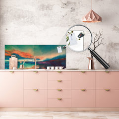 Contemporary glass kitchen panel - Wide format wall backsplash BBS30 w/wo magnetic properties : Art. Series : Colourful sunset