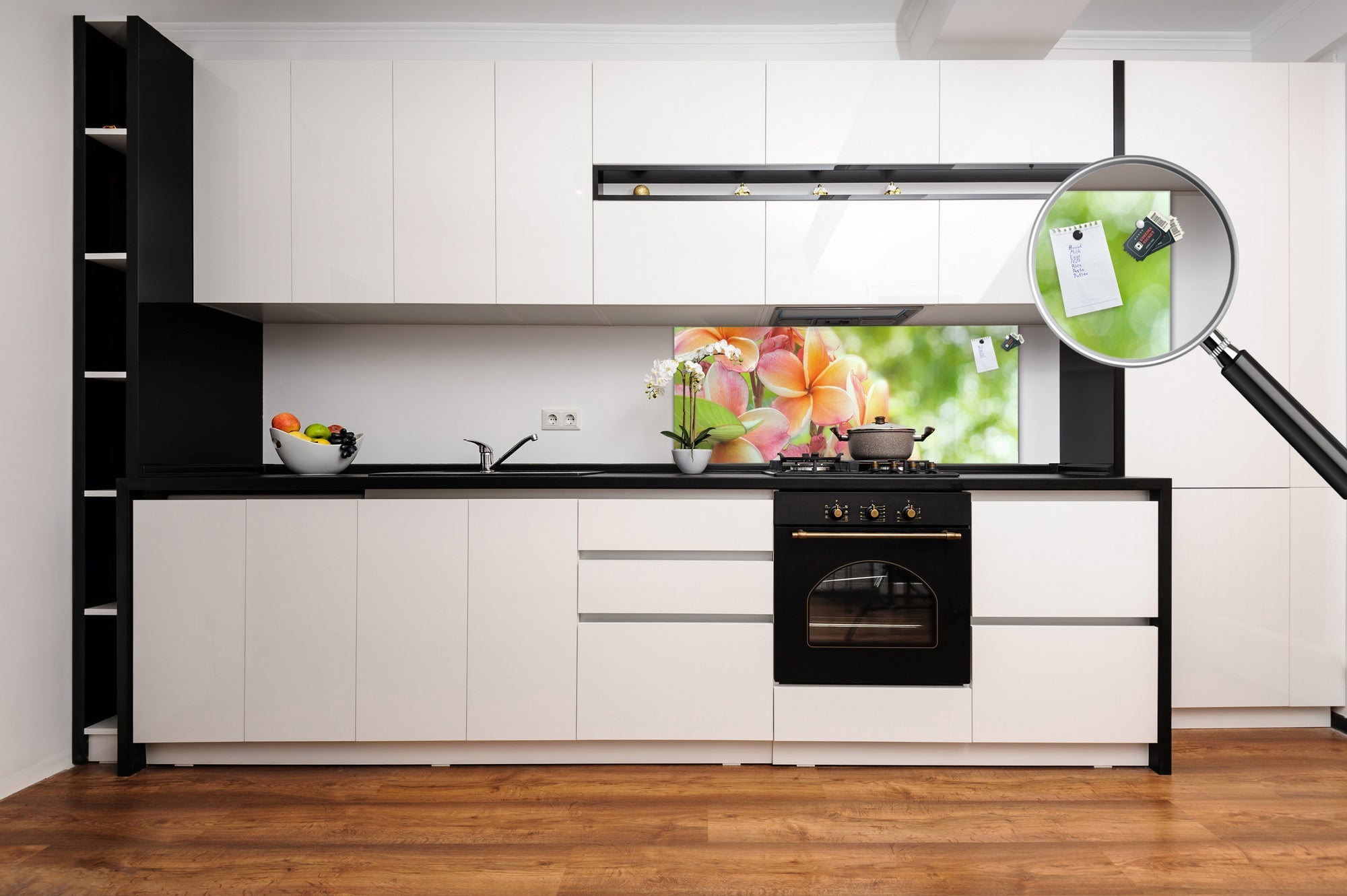 Design glass backsplash - Tempered Glass BBS29 splashback w/wo magnetic properties : Nature Series : Frangipani flower