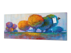 Contemporary glass kitchen panel - Wide format wall backsplash BBS30 w/wo magnetic properties : Art. Series : Colourful trees 1