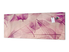 Design glass backsplash - Tempered Glass BBS29 splashback w/wo magnetic properties : Nature Series : Transparent purple leaves