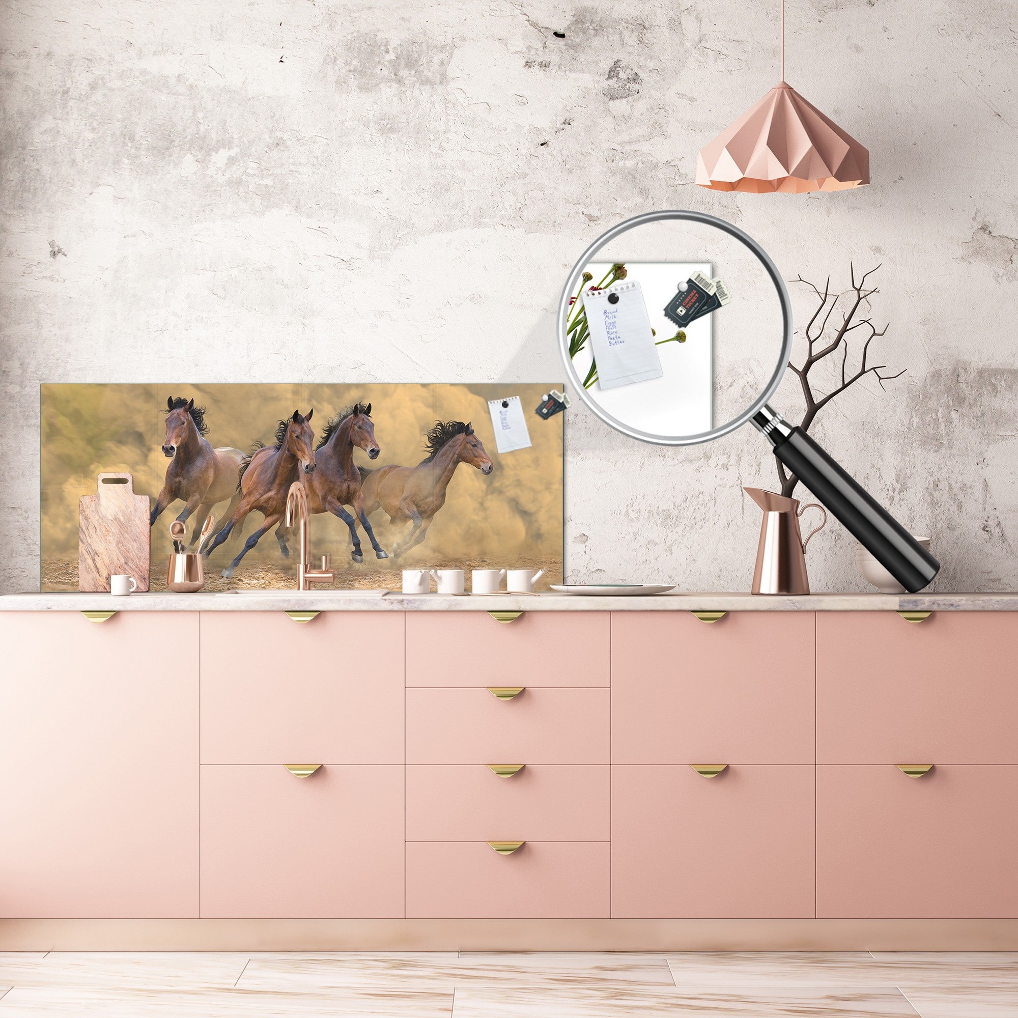Stunning glass wall art - Wide format kitchen backsplash BBS32 w/wo magnetic properties : Animals series : Galloping horses