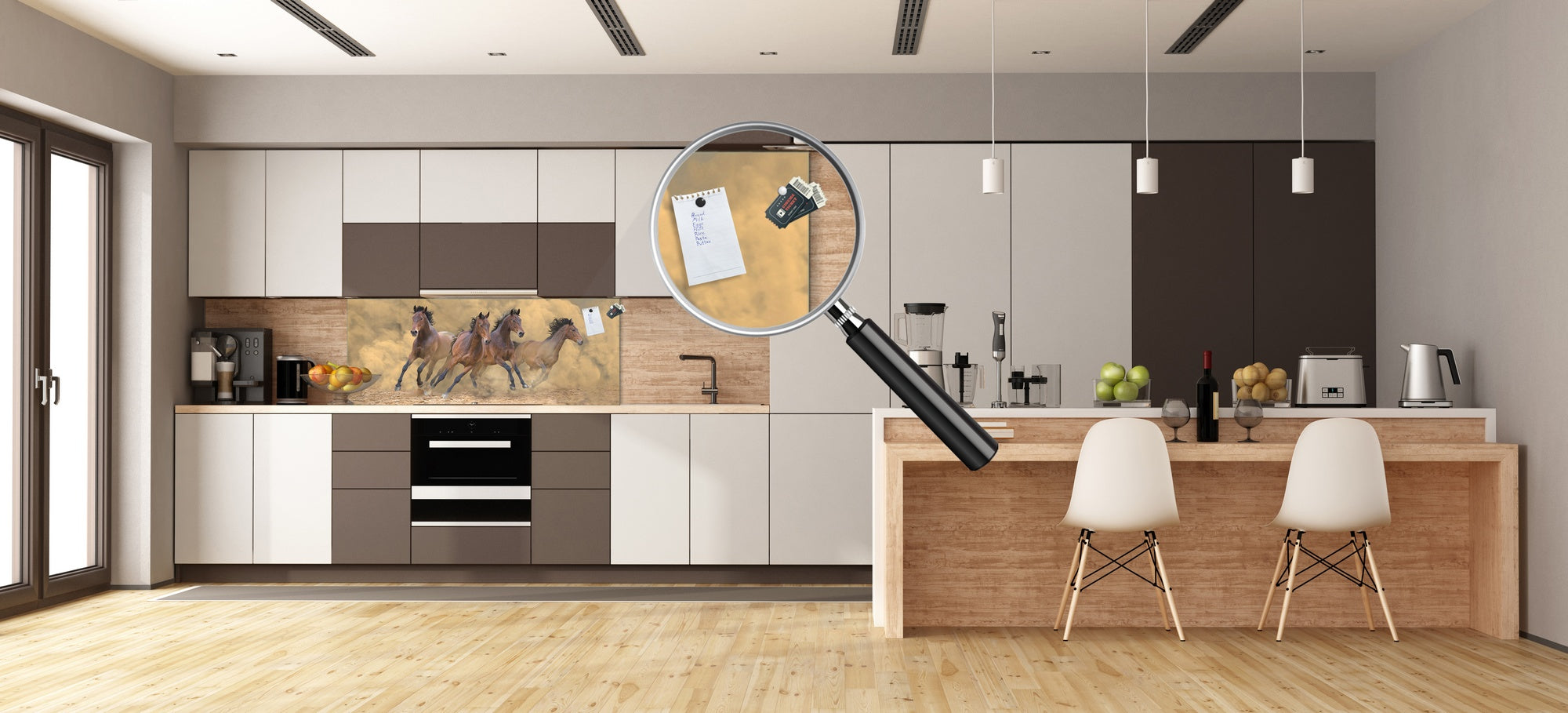 Stunning glass wall art - Wide format kitchen backsplash BBS32 w/wo magnetic properties : Animals series : Galloping horses