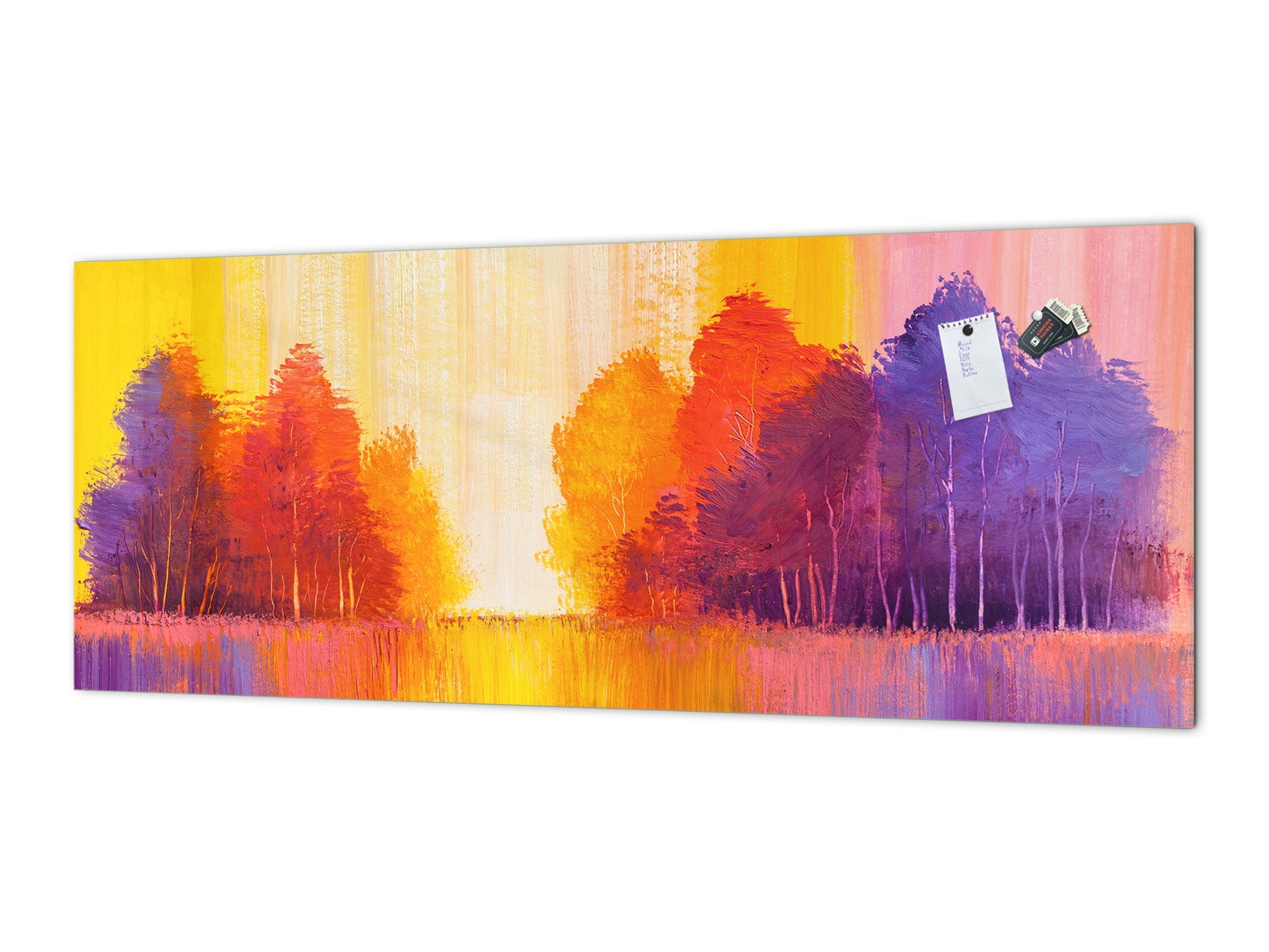 Contemporary glass kitchen panel - Wide format wall backsplash BBS30 w/wo magnetic properties : Art. Series : Colourful trees 2