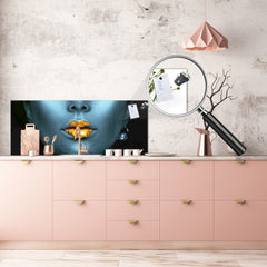 Contemporary glass kitchen panel - Wide format wall backsplash BBS30 w/wo magnetic properties : Art. Series : Golden lips 2