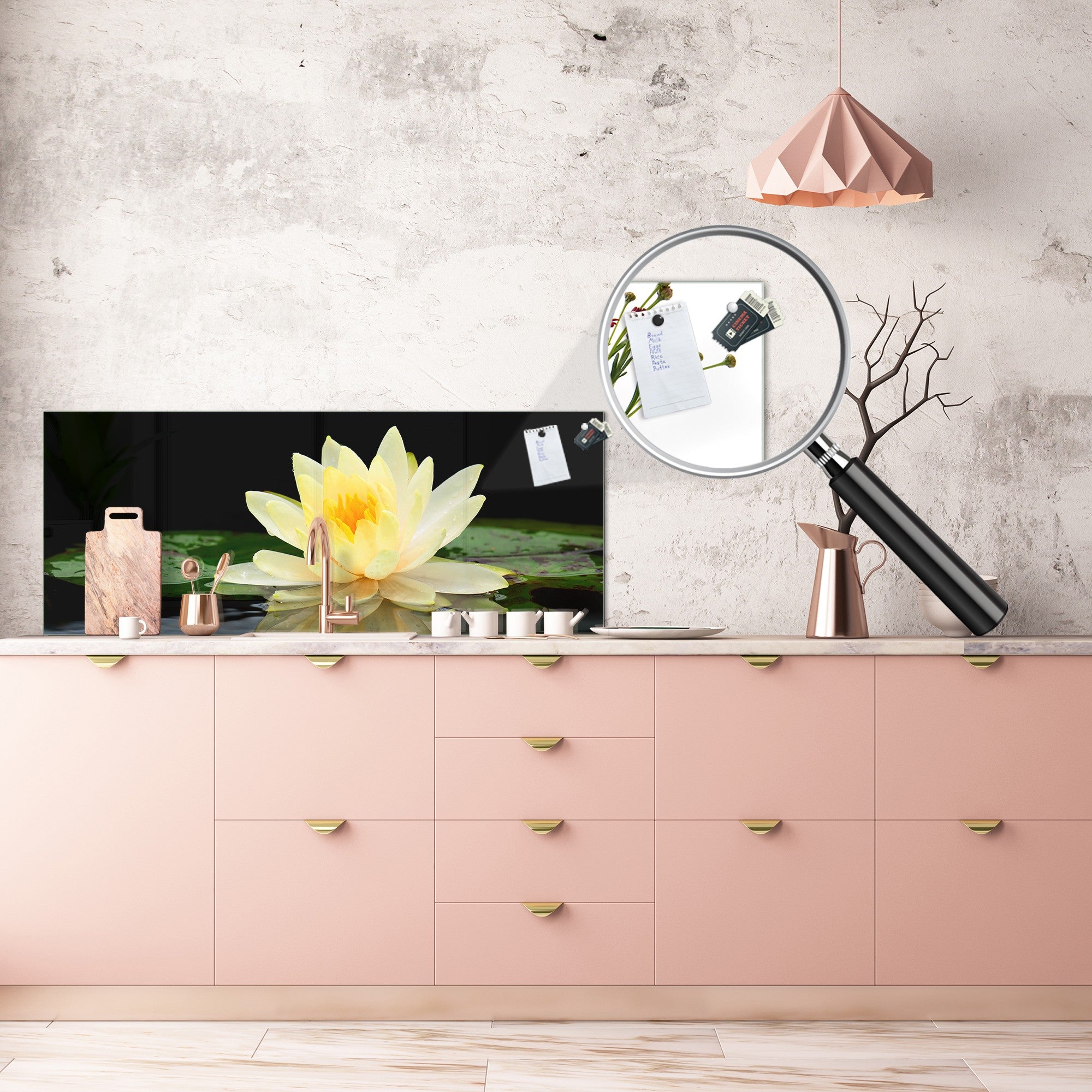 Design glass backsplash - Tempered Glass BBS29 splashback w/wo magnetic properties : Nature Series : Beautiful water lilly flower 2