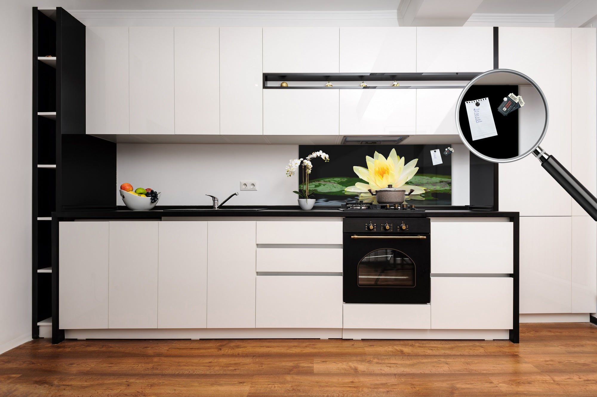 Design glass backsplash - Tempered Glass BBS29 splashback w/wo magnetic properties : Nature Series : Beautiful water lilly flower 2