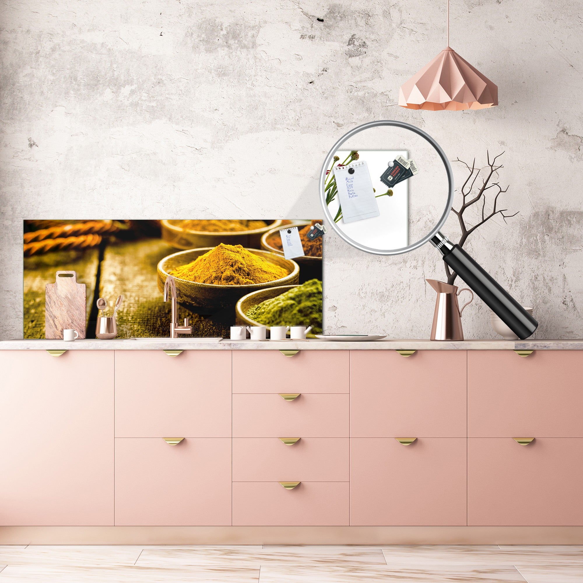 Toughened printed glass backsplash - Kitchen wall splashback BBS33 w/wo magnetic properties : Herbs and spices series : Curry powder
