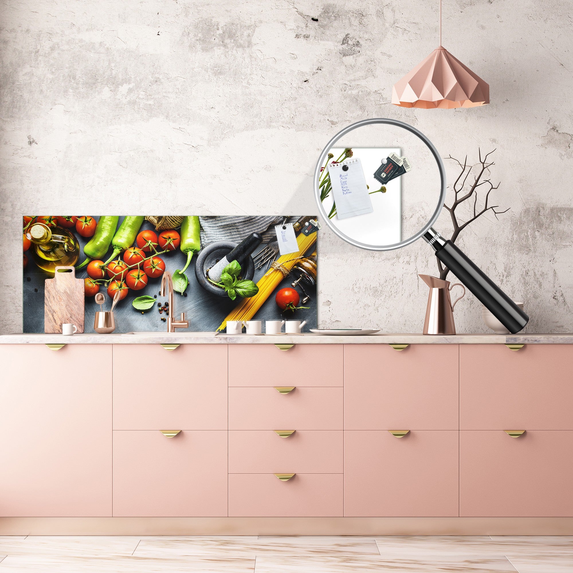 Toughened printed glass backsplash - Kitchen wall splashback BBS33 w/wo magnetic properties : Herbs and spices series : Italian cuisine