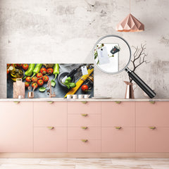 Toughened printed glass backsplash - Kitchen wall splashback BBS33 w/wo magnetic properties : Herbs and spices series : Italian cuisine