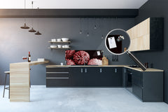 Design glass backsplash - Tempered Glass BBS29 splashback w/wo magnetic properties : Nature Series : Pink flower frame