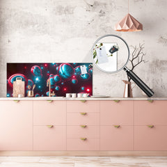 Stylish glass backsplash - Photo glass upstand BBS31 w/wo magnetic properties : Textures series : Holographic bubbles 1