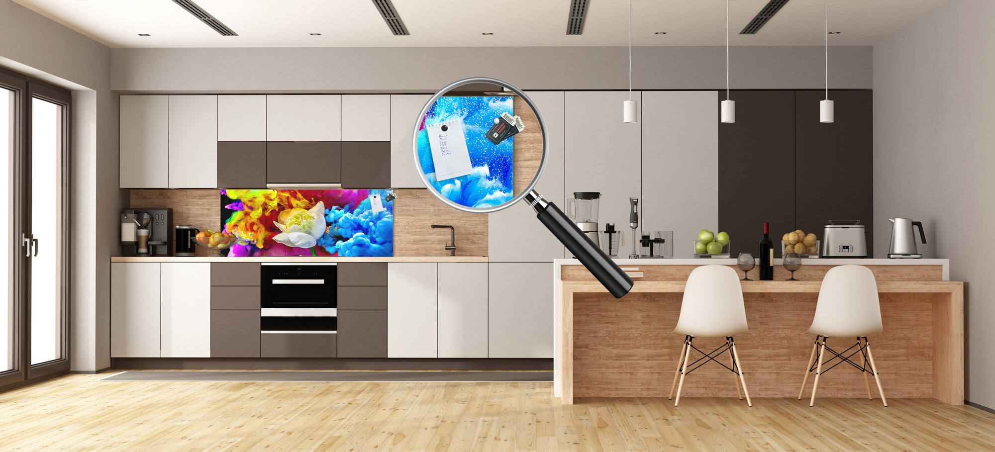 Contemporary glass kitchen panel - Wide format wall backsplash BBS30 w/wo magnetic properties : Art. Series : Lotus explosion
