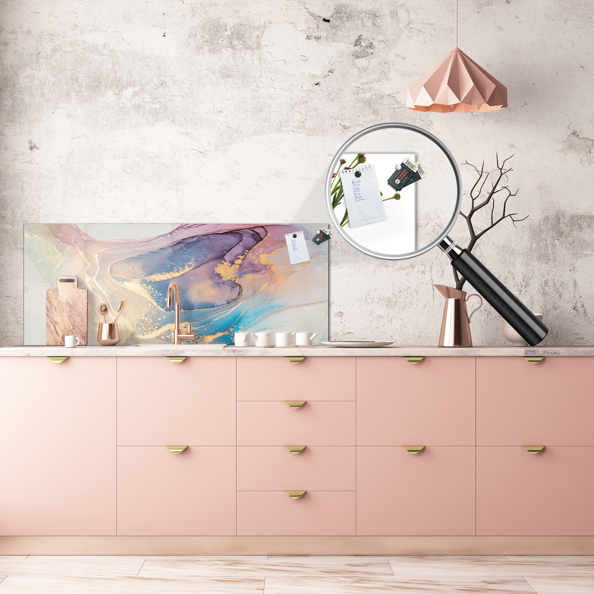 Contemporary glass kitchen panel - Wide format wall backsplash BBS30 w/wo magnetic properties : Art. Series : Liquid colours 1