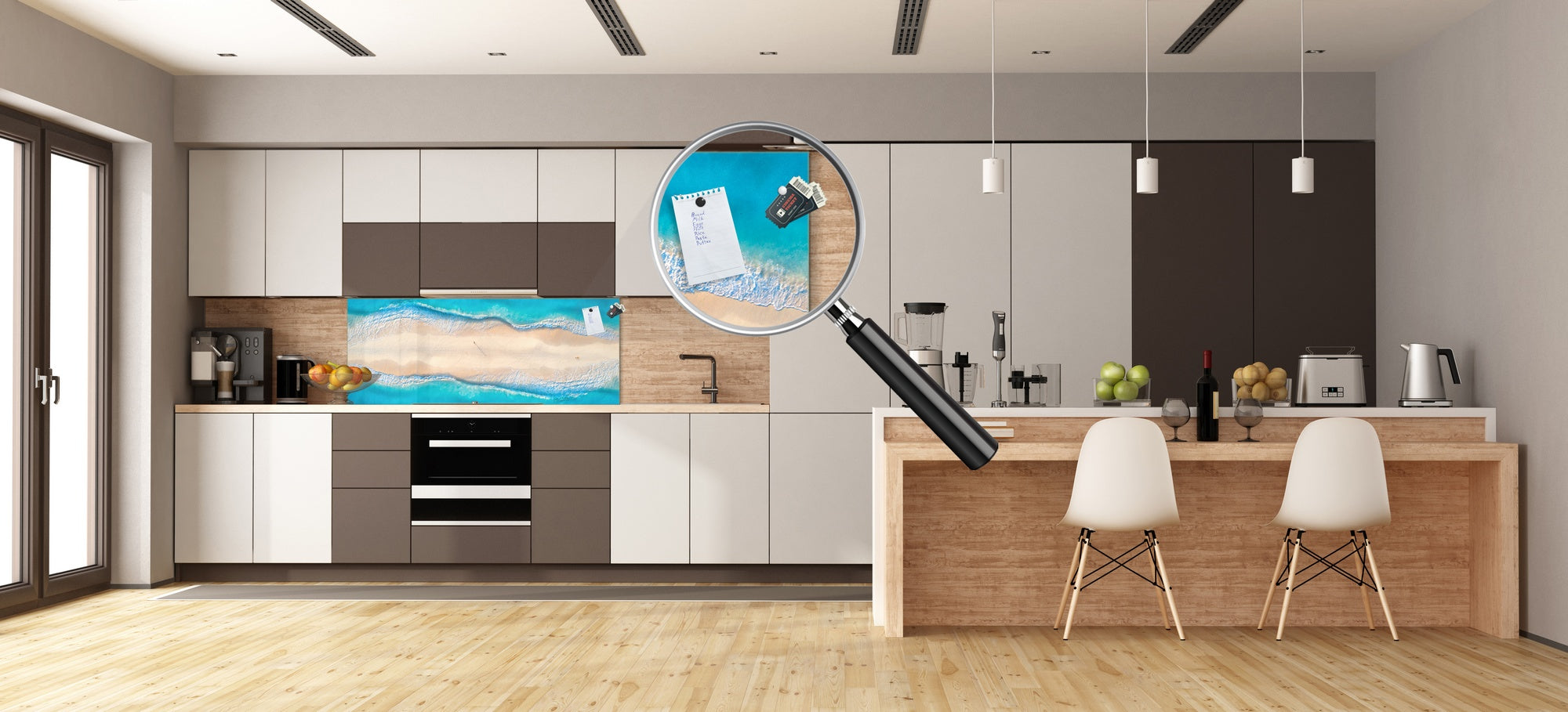 Contemporary glass kitchen panel - Wide format wall backsplash BBS30 w/wo magnetic properties : Art. Series : Beaches of Zanzibar