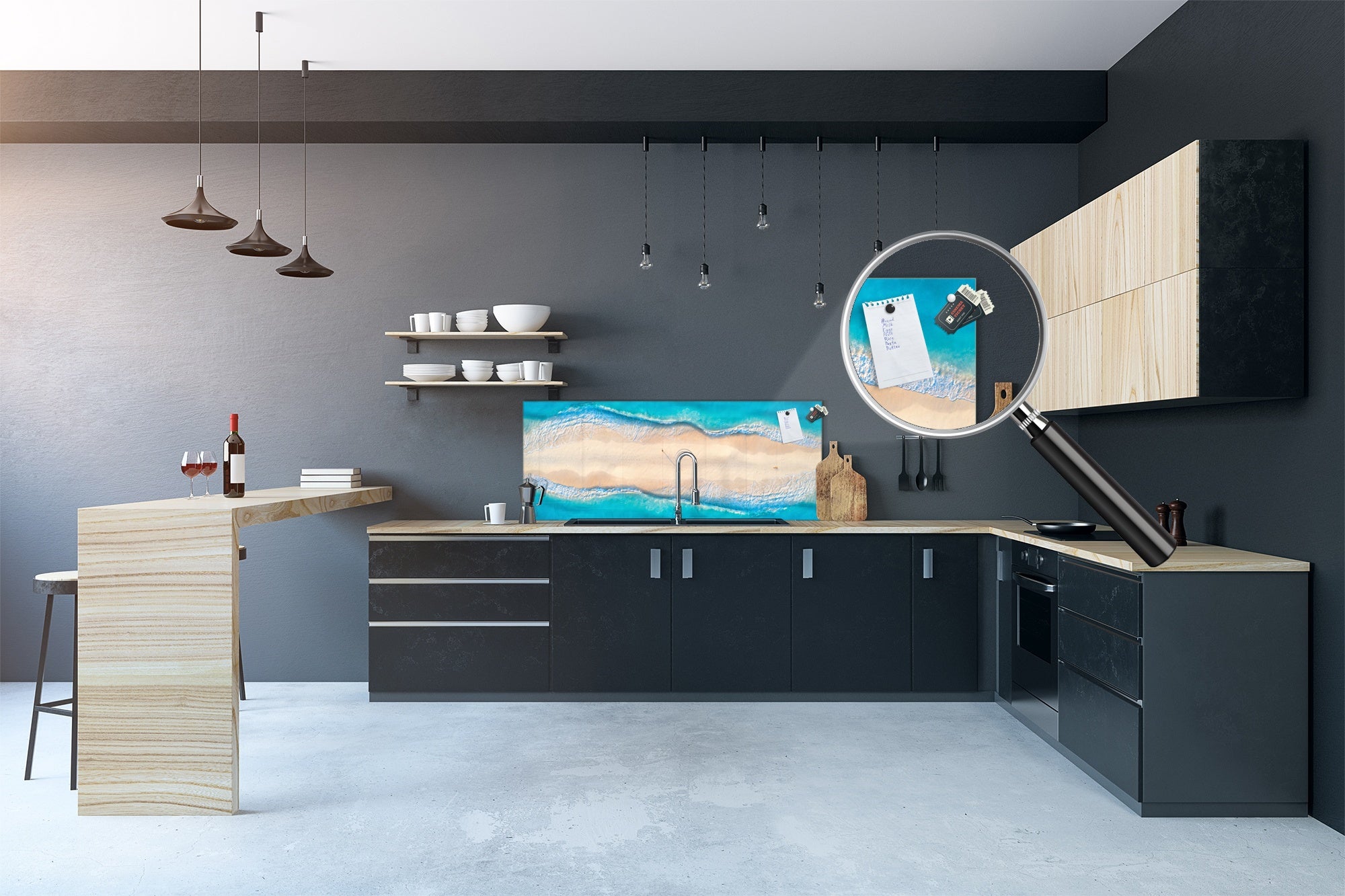 Contemporary glass kitchen panel - Wide format wall backsplash BBS30 w/wo magnetic properties : Art. Series : Beaches of Zanzibar