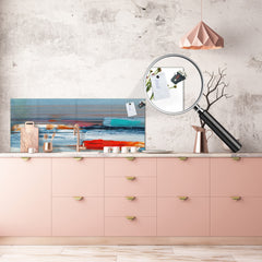 Contemporary glass kitchen panel - Wide format wall backsplash BBS30 w/wo magnetic properties : Art. Series : Abstract art oil painting